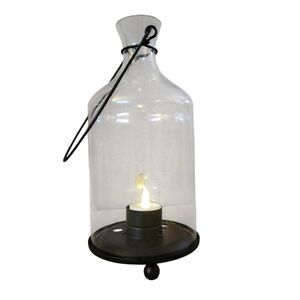 At Home America Warm Spirit Lantern -- Glass Tealight Holder with Metal Base